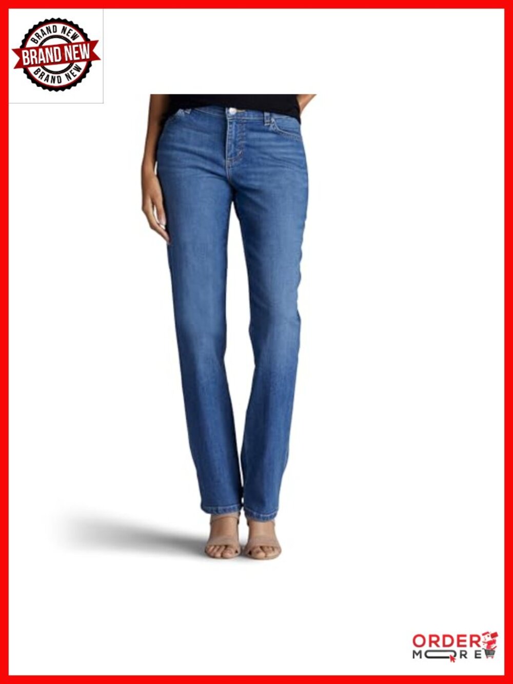 Lee Petite Relaxed Fit Straight Leg Jeans Mid Rise Cotton Blend Denim